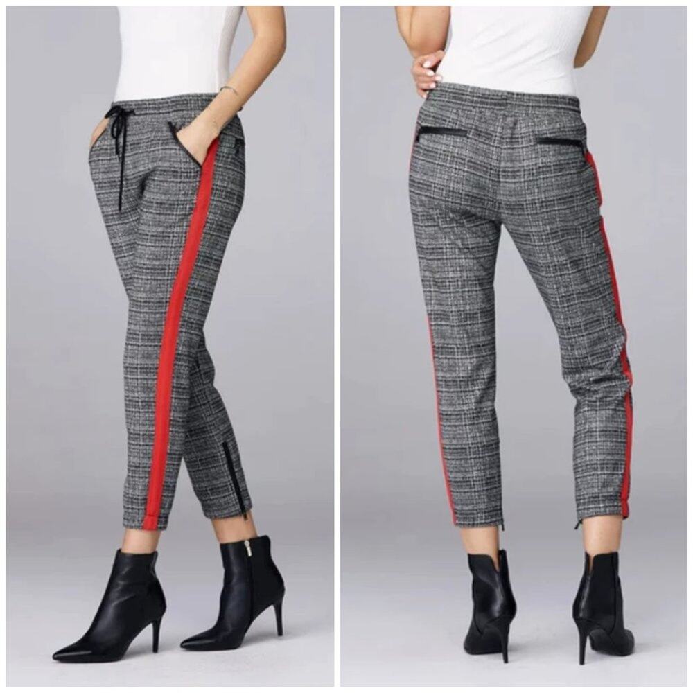 David Lerner Slim Track Jogger Vegan Leather SIZE XS RUNS LARGE Black Plaid